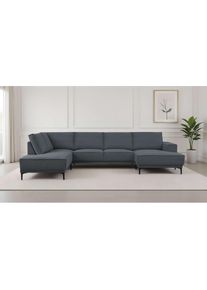 Wohnlandschaft »XXL Sofa Oland, Struktur, Flachgewebe, Luxus-Microfaser, Boucle« U-Form, 345 cm, Wellenunterfederung, Skandi-Design, Metallfüsse ,...