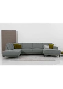 Wohnlandschaft »XXL Sofa Oland, Struktur, Flachgewebe, Luxus-Microfaser, Boucle« U-Form, 345 cm, Wellenunterfederung, Skandi-Design, Metallfüsse ,...