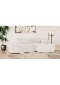 Ecksofa »ADELLA XL Design-Sofa mit Recamiere rechts/links, 263/159/76 cm« L-Form XL mit Wellenunterfederung, runde Form, auch in Cord , beige ,...