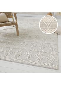 Teppich »Grunno« rechteckig 8 mm Höhe 70% Wolle, handgewebt, Raute, Hoch-Tief, Wohnzimmer, Naturfaser , GOODproduct , Obermaterial: 70% Wolle, 30%...