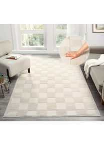 Teppich »Belion, Hoch-Tief-Struktur, Karo-Muster« rechteckig 19 mm Höhe leichter Glanz, Schachbrettmuster, Modern, Wohnzimmer, Schlafzimmer , beige...