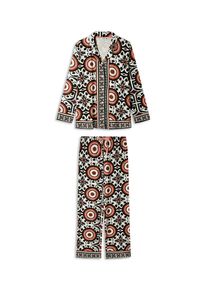 Gisela Pyjama Damen Gr&ouml;&szlig;e S rosa / rubinrot / schwarz / offwhite Winterkleid