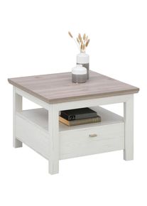 Hom&acute;in Hom`in Beistelltisch , Grau, Weiss , Holzwerkstoff , 2 Schublade(n) Schubladen , quadratisch , eckig , 65x46.6x65 cm , Stauraum, offenes Fach , Wohnzimmer, Wohnzimmertische, Beistelltisch, Beistelltische eckig