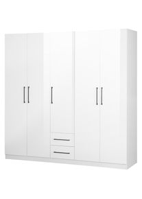 Goodproduct, GOODproduct Kleiderschrank &raquo;Sylt Schlafzimmerschrank Garderobe Schrank TOPSELLER in hochglanz weiss&laquo; 5 T&uuml;ren, 2 Schubladen, schwarze 