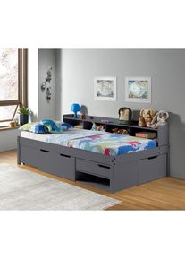 Mid.you Stauraumbett , Anthrazit , Holz , Kiefer,Kiefer , massiv,massiv , 10 Fächer , 4 Schubladen , 90x200 cm , FSC MIX , Lattenrost, mit Schubkästen