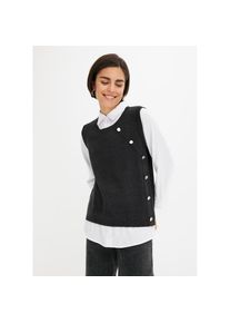 bonprix , Strickpullover , grau , Strickpullover mit Blusen-Einsatz für einen besonderen Look