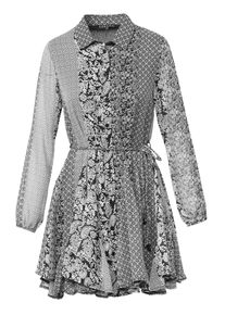 Koroshi Blusenkleid Damen Gr&ouml;&szlig;e 44 grau / schwarz / wei&szlig; Winterkleid