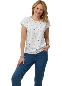 Damen Rundhalsshirt mit maritimem Druckmuster ecru-himmelblau-bedruckt