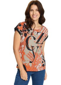 Damen Kurzarmshirt mit bedrucktem Vorderteil orange-schwarz-bedruckt