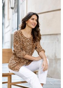 Damen Druckbluse in Crinkle-Qualit&auml;t cognac-schwarz-bedruckt