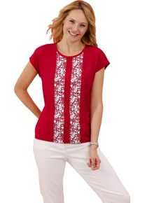 Damen Kurzarmshirt mit Blumenmuster rot-weiss
