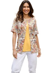 Damen 2-in-1-Shirt mit floralem Muster ecru-papaya-bedruckt