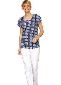 Damen Kurzarmshirt im Allover-Druckmuster marine-ecru-bedruckt