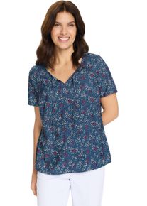 Damen Schlupfbluse mit Millefleurs jeansblau-fuchsia-bedruckt
