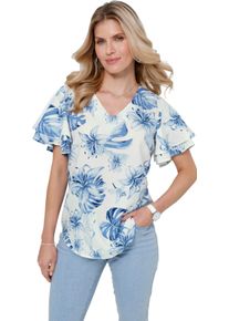 Damen Kurzarm-Bluse in pflegeleichter Qualit&auml;t eisblau-champagner-bedruckt