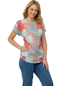 Damen Schlupfbluse in Patch-Optik rot-himmelblau-bedruckt