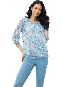 Damen Schlupfbluse in Georgette-Qualit&auml;t himmelblau-ecru-bedruckt