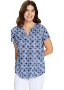 Damen Schlupfbluse mit leicht abgerundetem Saum jeansblau-ecru-bedruckt