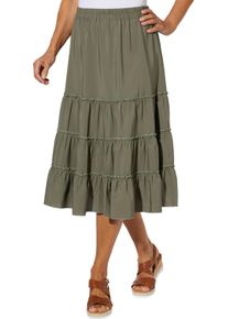 Damen Stufenrock mit R&uuml;schen-Verzierung khaki