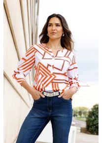 Damen Schlupf-Bluse mit grafischem Druck weiss-orange-bedruckt