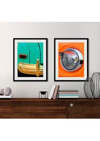 Bild »Oldtimer« Auto 1 Stk. tlg. HD Premium Poster-Druck inkl. Holzrahmen , grün , queence