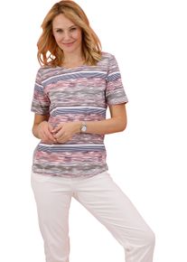 Damen Kurzarmshirt mit Ringel-Druck rundum flamingo-ecru-bedruckt