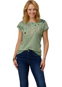 Damen Rundhalsshirt mit platziertem Druck eucalyptus-moos-bedruckt
