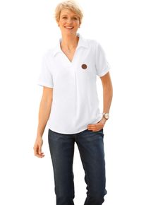 Damen Kurzarmbluse mit Applikation in Leder-Optik weiss