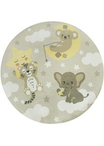 Kinderteppich »Chicos 551« rund 2 mm Höhe Flachgewebe, niedliches Kinder Design, Motiv Tiere, Kinderzimmer , beige , Paco Home , Obermaterial: 100%...
