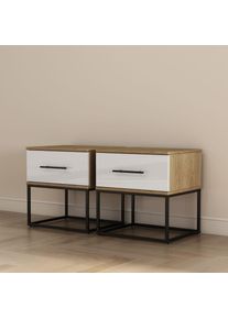 Nachtkommode »Lucca Nachttisch Set mit Metallkufen und schwarzen Griffen« Set, 2 Schränke im Set, Hochglanz Fronten in weiss , GOODproduct