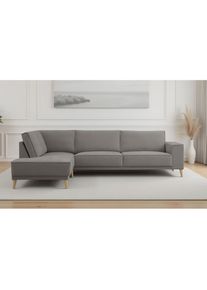Ecksofa »Oland Skandi, weicher Chenille-Stoff« L-Form, 289 cm, Wellenunterfederung, Skandi-Design, Massivholzfüsse , GOODproduct , 100% Polyester