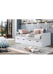 Mid.you Stauraumbett , Weiss , Holz , Kiefer,Kiefer , massiv,massiv , 4 Schubladen , 90x200 cm , FSC MIX , Lattenrost, mit Schubkästen , Schlafzimmer, Betten, Einzel- & Doppelbetten