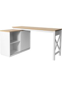 GOODproduct , Jugendliche , Eckschreibtisch »SILBA« viel Stauraum, mit Schiebetür, Breite: 100 cm , Masse (B/T/H): 100 bzw. 140 / 50 / 77 cm