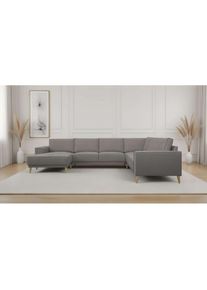 Wohnlandschaft »Oland Skandi, weicher Chenille-Stoff« U-Form, 342 cm, Wellenunterfederung, Skandi-Design, Massivholzfüsse , GOODproduct , 100%...