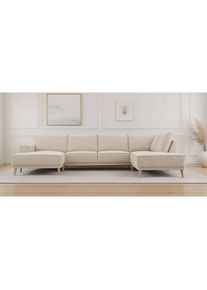Wohnlandschaft »Oland Skandi, weicher Chenille-Stoff« U-Form, 345 cm, Wellenunterfederung, Skandi-Design, Massivholzfüsse , GOODproduct , 100%...