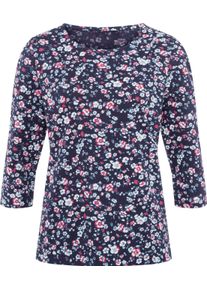 Damen 3/4-Arm-Shirt mit Millefleurs-Print dunkelblau-kirsche-bedruckt