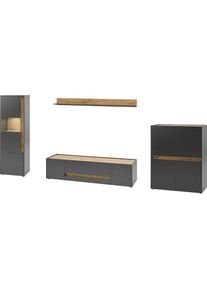 Inosign , Wohnwand »Giron« , grau , Set besteht aus 1 Highboard, 1 Lowboard, 1 Vitrine und 1 Wandregal