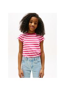 Tommy Hilfiger, Unisex, T-Shirt &raquo;ESSENTIAL STRIPE RUFFLE TOP SS&laquo; f&uuml;r Kinder bis 16 Jahre, mit gewellter Kante, jewel pink stripes, 3 (98), T-Shirt von