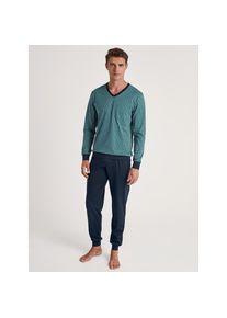 Calida , Schlafanzug »Relax Imprint«, 2 Stk. Gemustertes Oberteil mit V-Ausschnitt , grün , Herren-Pyjama mit Bündchen