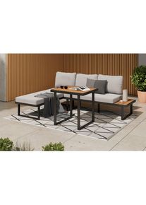 Ambia Garden Dining-Loungeset , Grau, Naturfarben, Schwarz , Holz, Metall , Akazie , vollmassiv , 219x147 cm , Gartenm&ouml;bel, Gartengarnituren, Gartenm&ouml;bel-Sets