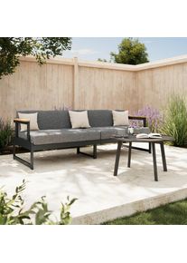 Ambia Garden Loungesofa , Grau , Holz, Metall , Akazie , Hartholz , F&uuml;llung: Baumwollf&uuml;llung, Vlies, Komfortschaum,Baumwollf&uuml;llung, Vlies, Komfortschaum , 192x73x57 cm , wetterfest , Gartenm&ouml;bel, Loungem&ouml;bel, Gartensofas