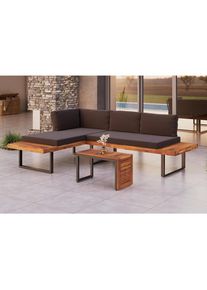 Ambia Garden Loungegarnitur , Grau , Holz, Metall , Akazie , massiv , Füllung: Komfortschaum,Polyester , L-Form, einzeln stellbar , 253x175 cm , UV-beständig , Gartenmöbel, Loungemöbel, Gartenlounge-Sets