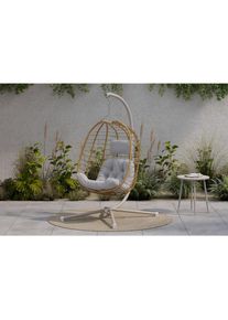 Ambia Garden H&auml;ngesessel , Naturfarben, Hellgrau, Beige , Metall, Kunststoff, Textil , F&uuml;llung: Polyester,Polyester , 100x186x111 cm , Gartenm&ouml;bel, H&auml;ngesessel