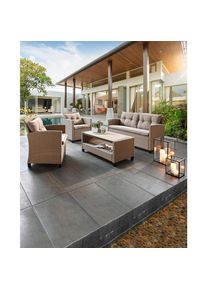 Ambia Garden Loungegarnitur , Grau, Beige , Metall, Kunststoff, Textil , 11-teilig , F&uuml;llung: Schaumstoff,Schaumstoff , eckig , 124x76x67 cm , Gartenm&ouml;bel, Loungem&ouml;bel, Gartenlounge-Sets