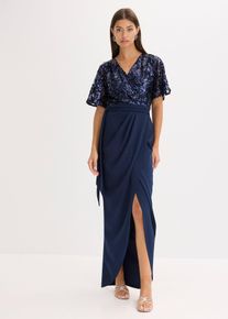 Maxikleid mit Paillettenstickerei in blau, Grösse 46, bonprix