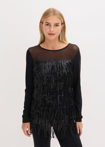 Langarmshirt mit Pailletten-Fransen in schwarz, Grösse 36/38 (S), bonprix