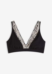 Bralette ohne B&uuml;gel mit Bio-Baumwolle und Spitze in schwarz, Gr&ouml;sse 42, 95% Baumwolle, bonprix