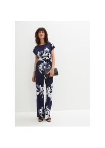 bonprix, Unisex, bonprix Jumpsuit &raquo;Jumpsuit mit Bindeband&laquo; Jumpsuit mit Bindeband, dunkelblau, wei&szlig; gebl&uuml;mt, 56/58 (XXXL), N-Gr, Jumpsuit mit 