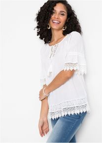 Tunika mit Spitze aus softer Viskose in weiss, Gr&ouml;sse 38, bonprix