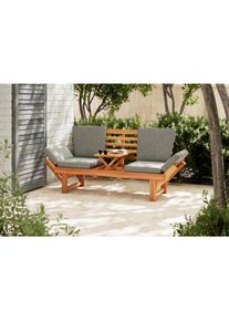 Ambia Garden Gartenbank , Grau, Akaziefarben , Holz, Textil , Akazie , Hartholz , 206x83x63 cm , Gartenm&ouml;bel, Gartenb&auml;nke